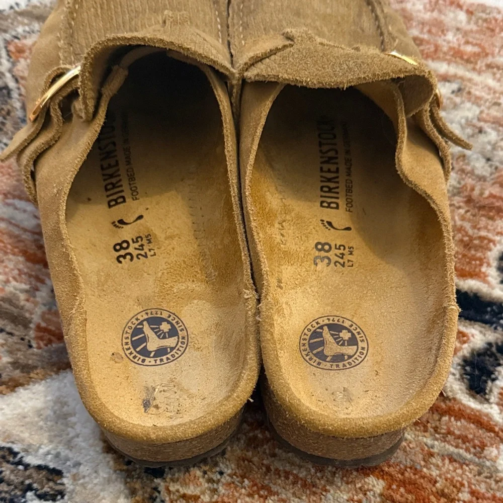 Birkenstock Women's Suede Embossed Buckley Clogs in Corduroy Cork Brown EU 38 8 - Picture 2 of 6